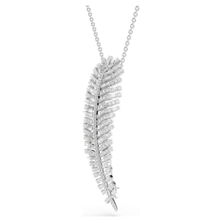 Vienna pendant and brooch Mixed cuts, Feather, White, Rhodium plated